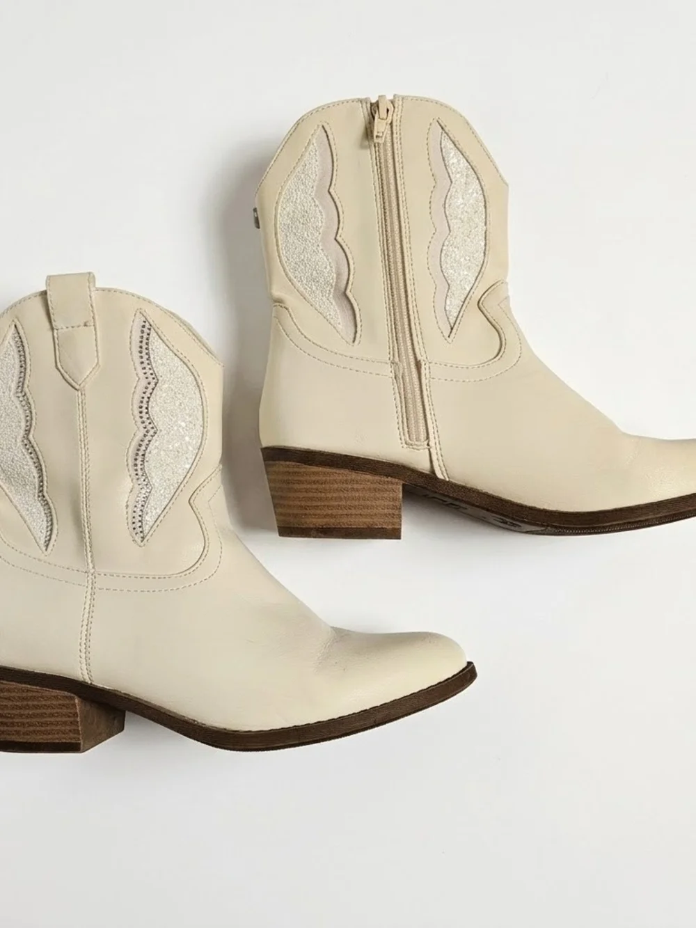 Madden NYC White Glitter Inset Western Ankle Cowboy Boots Size 5